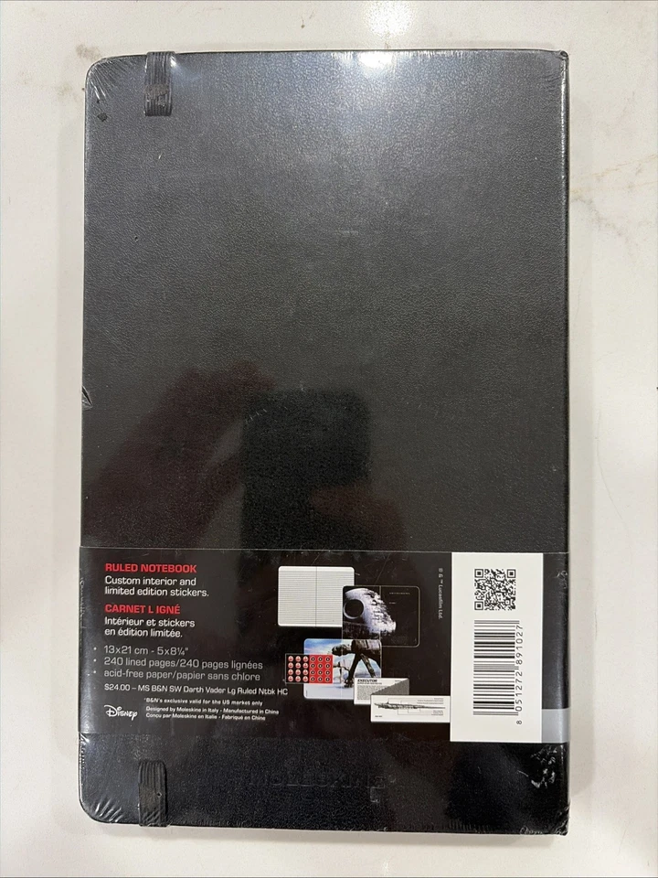 Star Wars Moleskine Darth Vader Ruled Notebook 5x8.25” New! Sealed! - Image 3 of 4