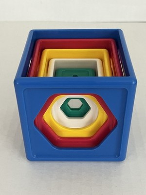 Vintage Tomy Stacking Cube Sorter Geometric Shapes Colors Baby Toddler Toy