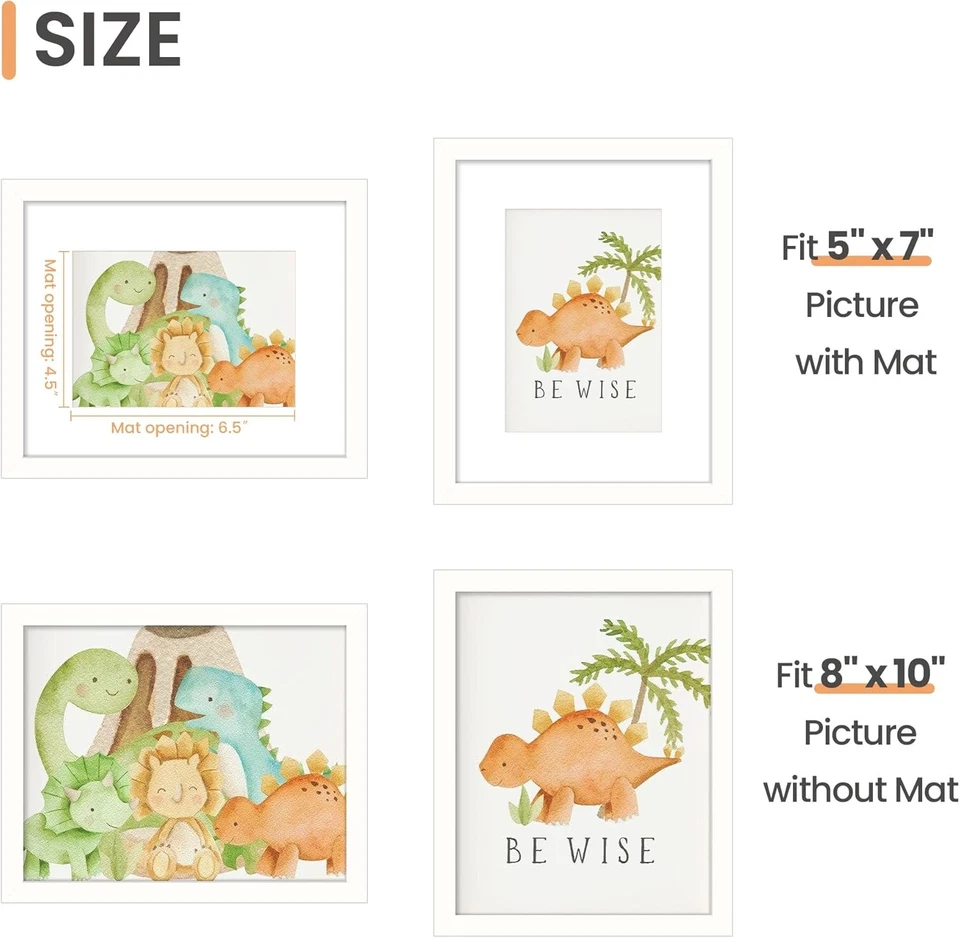 8x10 Picture Frame, Display 5x7 with Mat or 8x10 Without, White, 1 Pack - Image 3 of 4