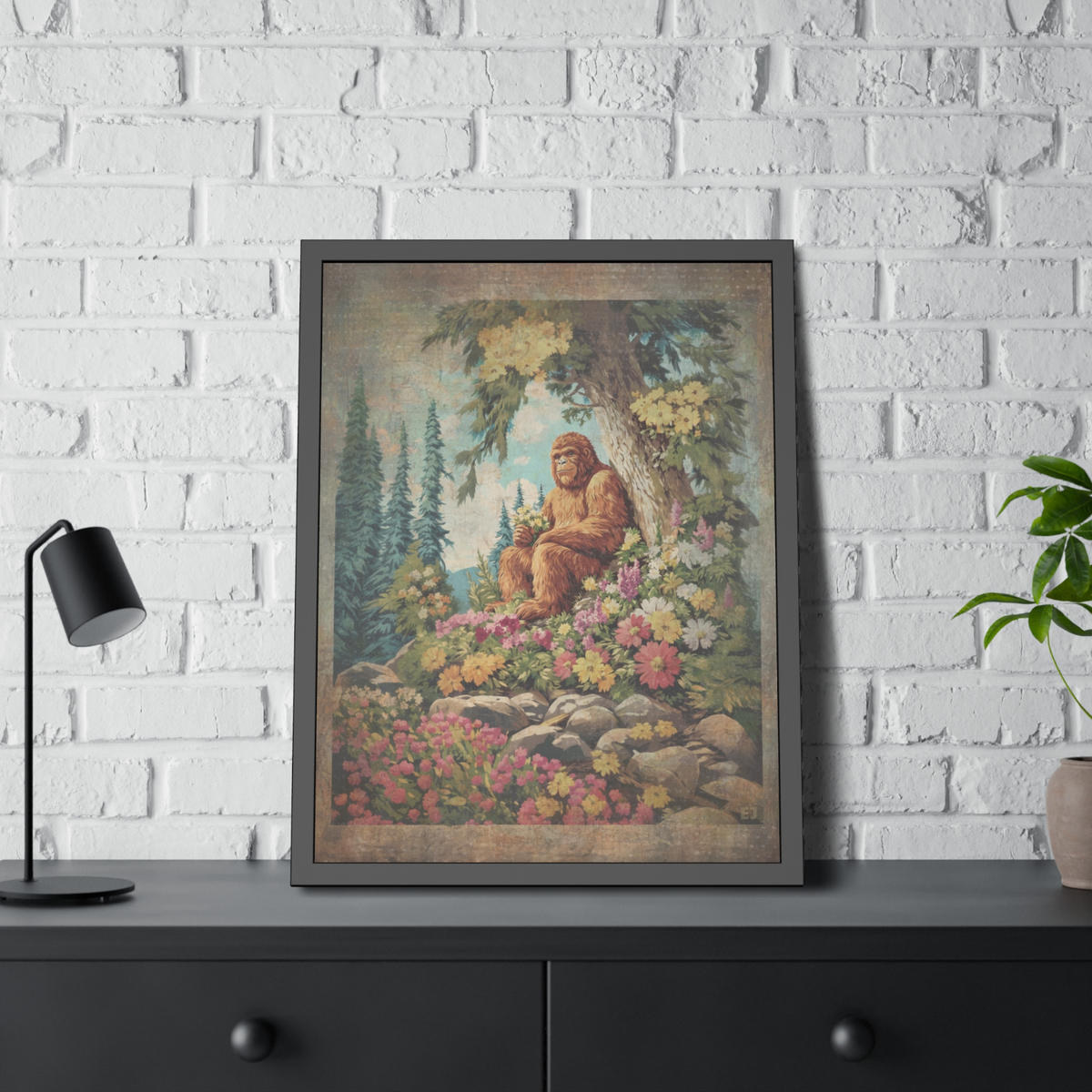 Vintage BIGFOOT BOTANICAL Wall Art, Sasquatch Flower Decor