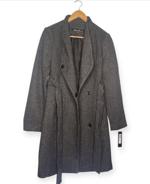 Kenneth Cole New York Womenâ€™s Wool-Blend Belted Tie Waist Wrap Coat Sz