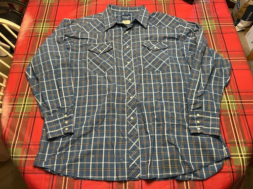 Wrangler Camicie Western Peal Snap Vintage Uomo XL Extra Large Blu Plaid - Foto 2 di 10