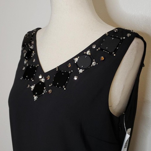 NEW Ann Taylor Signature Black Beaded Low Plunge Dress Barbiecore Summer Chic - Picture 5 of 9