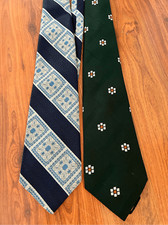 2 vintage 1970's ties wide printed green daisy blue large