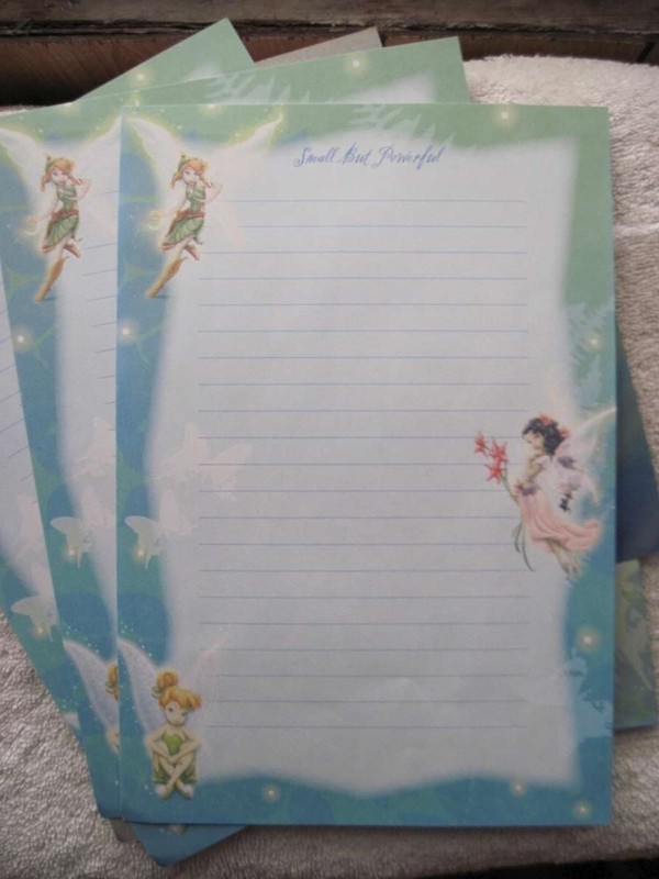 Disney's Stationary Set Note Paper Envelopes Fairies " Small but Powerful" Green