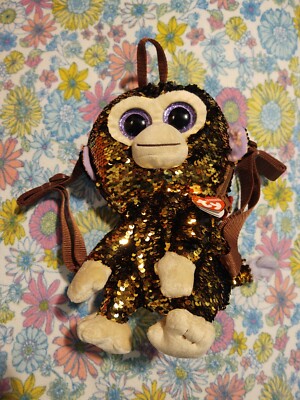 TY Fashion Flippy Sequins Black & Gold Backpack - COCONUT the Monkey 2018 NWT