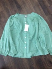 Women  s A New Day Button Down Blouse Top Balloon Sleeve Green NWT Size Small