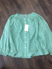 Women’s A New Day Button Down Blouse Top Balloon Sleeve Green NWT Size Small