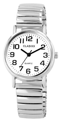 Zugband Flexband Stretchband kleine Damen Frauen Uhr Weiß Silber silbern  17/273