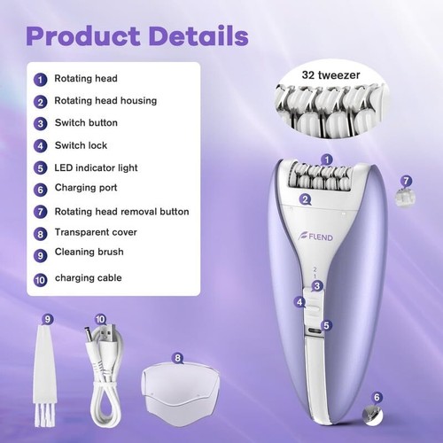 Epilator for Women, Face Epilator with 2-Speed, Quiet Facial Hair Remover for Wo - Picture 7 of 8