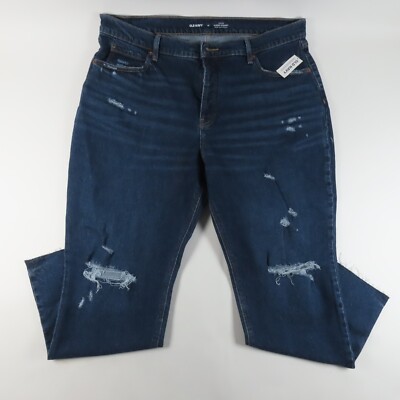 Old Navy Womens Jeans Size 16 Slouchy Straight Button Fly High Rise Distressed