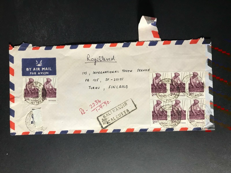 India Registered Cover to Finland City Cancel 1980s-1990s Cover #214