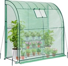 Walk In Lean to Wall Greenhouse Garden Grow House with 2 Zippered Doors & Window