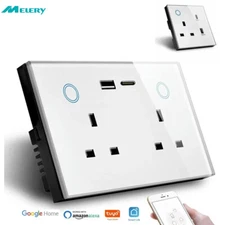 Melery 15A Smart WiFi Dual UK Socket USB Type-C Touch Control Switch Google Home