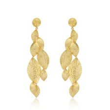 Hammered Multi Leaf Earrings Yellow Gold Connected Leaf Long Women's Jewelry
