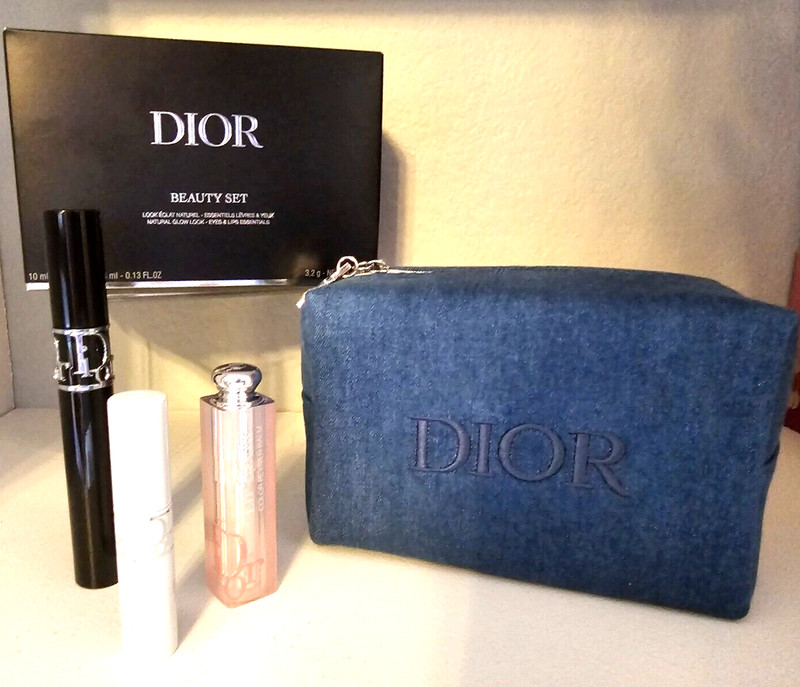 4pc DIOR Natural Glow MakeUp Set Lips Mascara Primer Cosmetic Bag France NEW