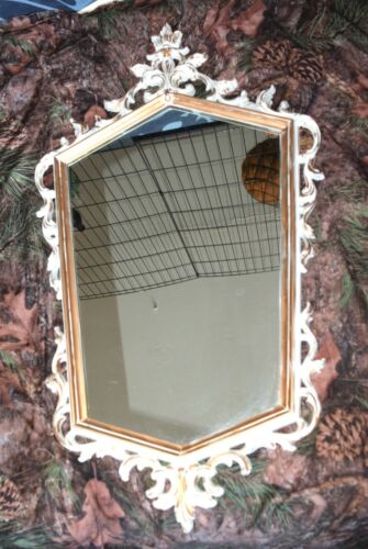 "Specchio da parete ornamentale bianco e rame vintage siroco esagonale filigrana 36"" x 20,5" - Foto 1 di 5
