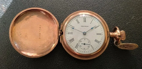 1907Waltham Pocket Watch Gold Filled Double Hunter Case Parts/Repair Nice Shape