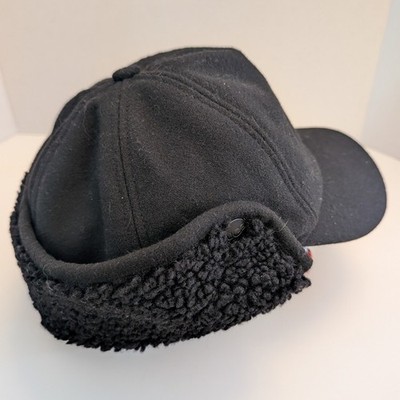 UGG Black Wool Blend Trapper Baseball Cap Hat with Faux 