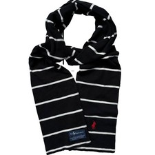 Polo Ralph Lauren Scarf Black White Striped 100 Cotton Knit Pony Logo Vtg 90 s