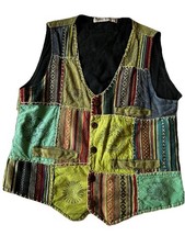 Vintage Patchwork Waistcoat Funky Threads Size L/XL Multicoloured Hippy Festival
