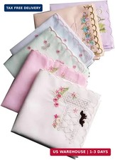 Assorted Ladies Novetly Embroidered Cotton Soft Handkerchiefs Scalloped Hankies
