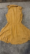 FOREVER 21 Gold Cotton Shirt Dress S Sleeveless Collared Button Front Short
