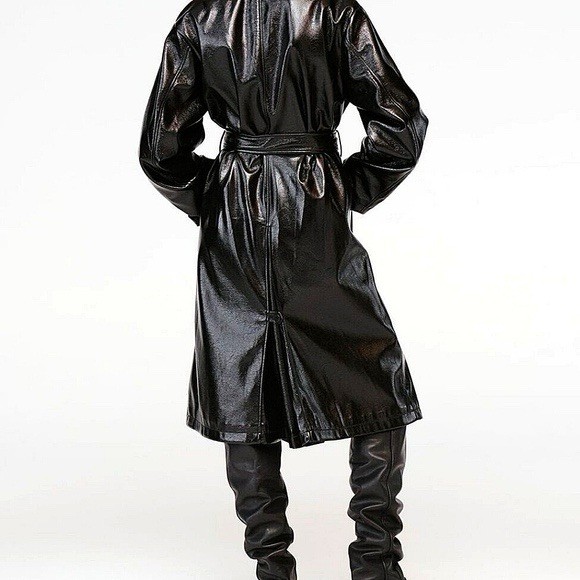 Zara Steven Meisel Vinyl Faux Leather Trench Coat New with Tags Size M Black thumbnail 2