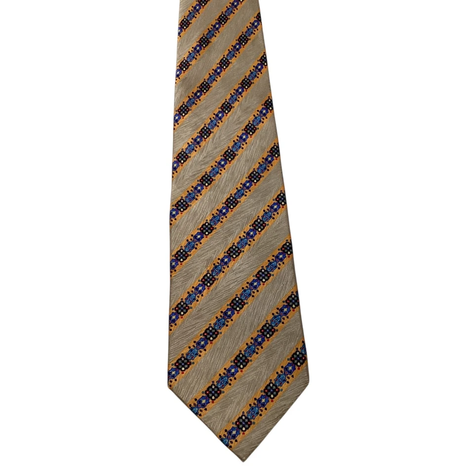 STEFANO RICCI 男式 100% 真丝 XL 领带意大利豪华条纹棕褐色/橙色/蓝色 GUC — 第 2/3 张图片