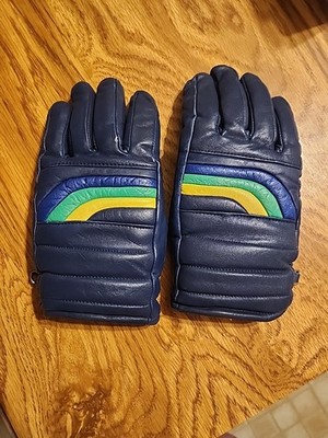 VTG Mens Leather Winter Gloves Small Rainbow Sherpa Lined Retro 80s 90 s