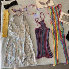 RAVE Lot Multiple Outfits, Jewelry, Glasses, Hair, Body Chains And More