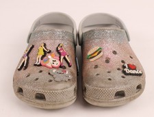 Crocs Classic Clogs Girls Size J 1 US Pink, Blue, Silver Glitter pre-owned Read