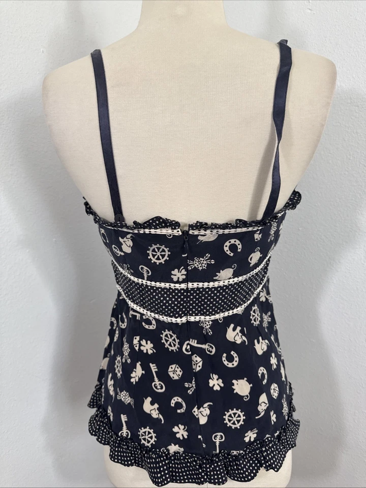 Nanette Lepore Top Mujer 8 Seda Azul Marino Babydoll Fairycore Grunge Años 90 Y2K Foto 4 de 4