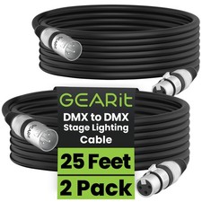 DMX Stage Lighting Cable - 25 Feet, 2-Pack XLR 3-Pin Balanced Shielded for...