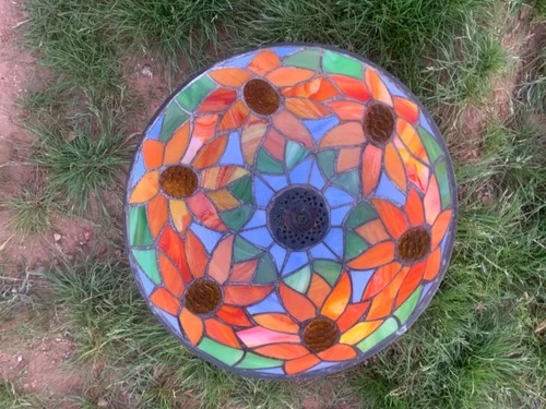 Tiffany style VTG Handmade Stained Glass Lamp Sunflower Shade Light 11.5”across