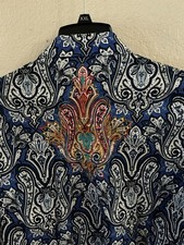 ROBERT GRAHAM Blue Multi Luxe Paisley Button Embroidered Back Contrast Shirt M