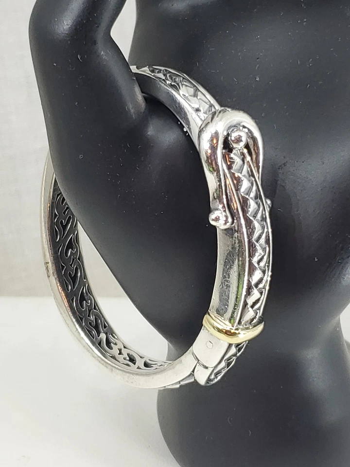 SCOTT KAY Sterling silver & 18k Gold Buckle Bangle Hinged Women bracelet 63.4g - Image 4 of 4