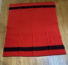Red And Black Stripe Wool Blanket 76  X 64  Vintage