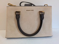 Charles & Keith Beige Nude Women's Faux Suede Tote Hand Bag Handbag 