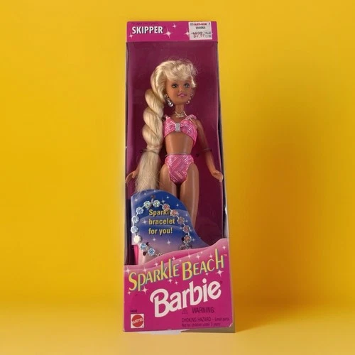 Vintage 1995 Sparkle Beach Barbie Skipper Doll Mattel #14352 Bracelet New in Box