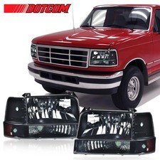 For 1992-1994 1995 1996 Ford F-150 F-250 Bronco Black Headlights W Corner Lamps