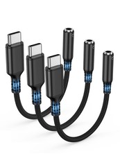 Highwings USB Type C to 3.5mm Female Headphone Jack Adapter, 3 Pack, Black