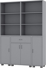 Bookcase Storage Cabinet Oak Shelving Unit Six Shelves Drawer Modern Large