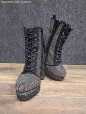 Steve Madden Dashing Black Rhinestone Platform Block Heel Ankle Boots Size 7.5