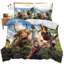 Funny Animals Bedding Set 3 Pieces Soft Lightweight Microfiber Farmhouse Cow