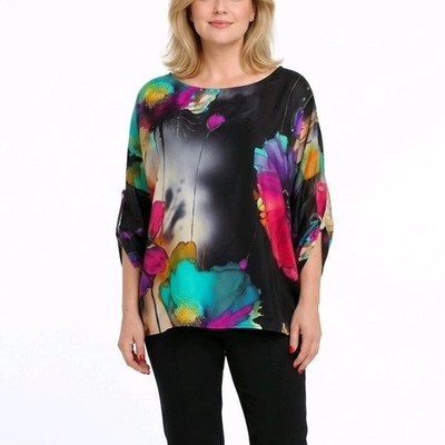 Damen Bluse Größe 42 44 46 48 Italy Oversize Tunika Vintage Satin  Seide
