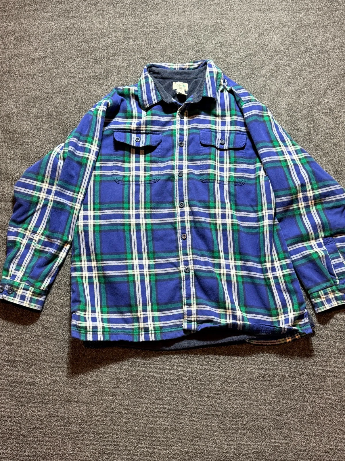 LL Bean Fleece Lined Flannel Shacket Button Down Plaid Shirt 250393 Men's XL-REG
