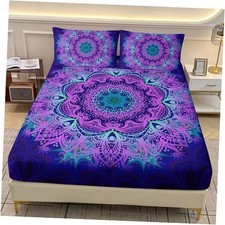 Bohemian Mandala Pattern Fitted Sheet Set Size, Vintage Queen Decorative1