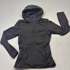 Lululemon Women  s Run For Cold Black Hooded Half Zip Jacket Sz 6