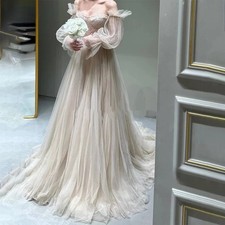 Off Shoulder Wedding Dress Tulle Bridal Gown Floor Length Fairy Bridal Dresses